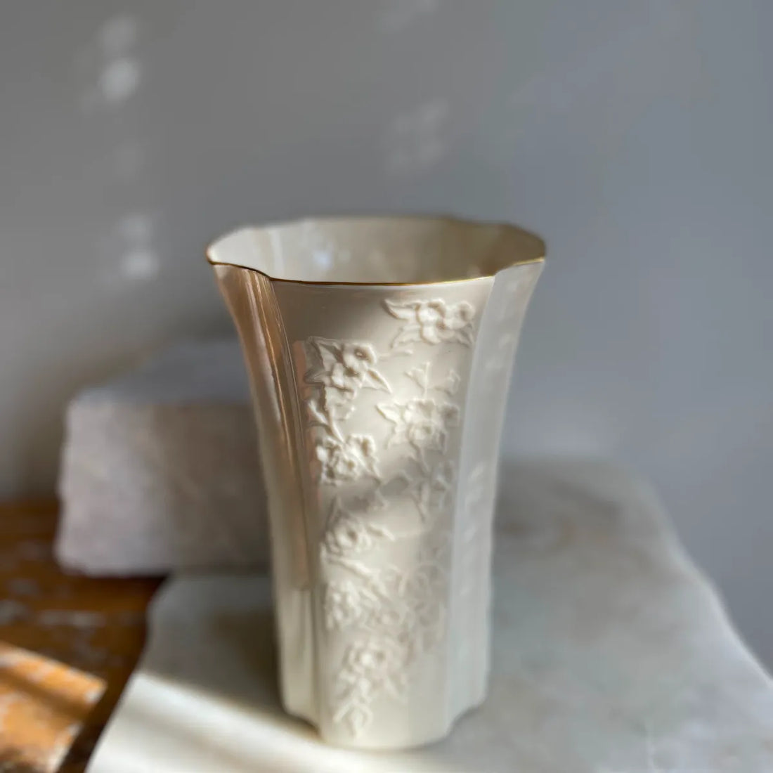 Flower-Embossed Porcelain Vase