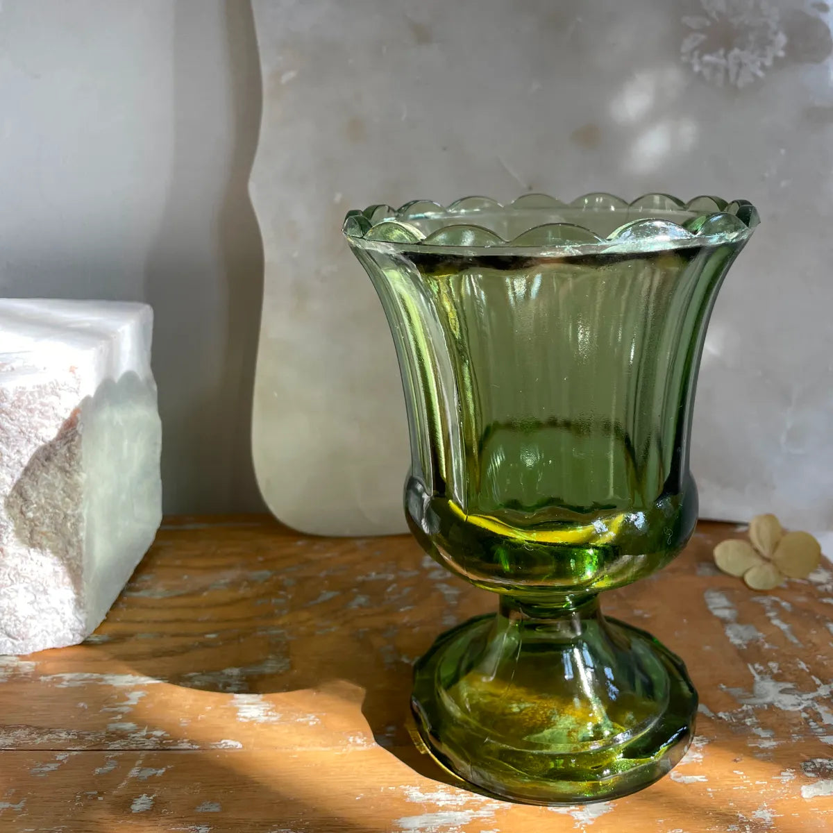 Green Glass Pedestal Vase