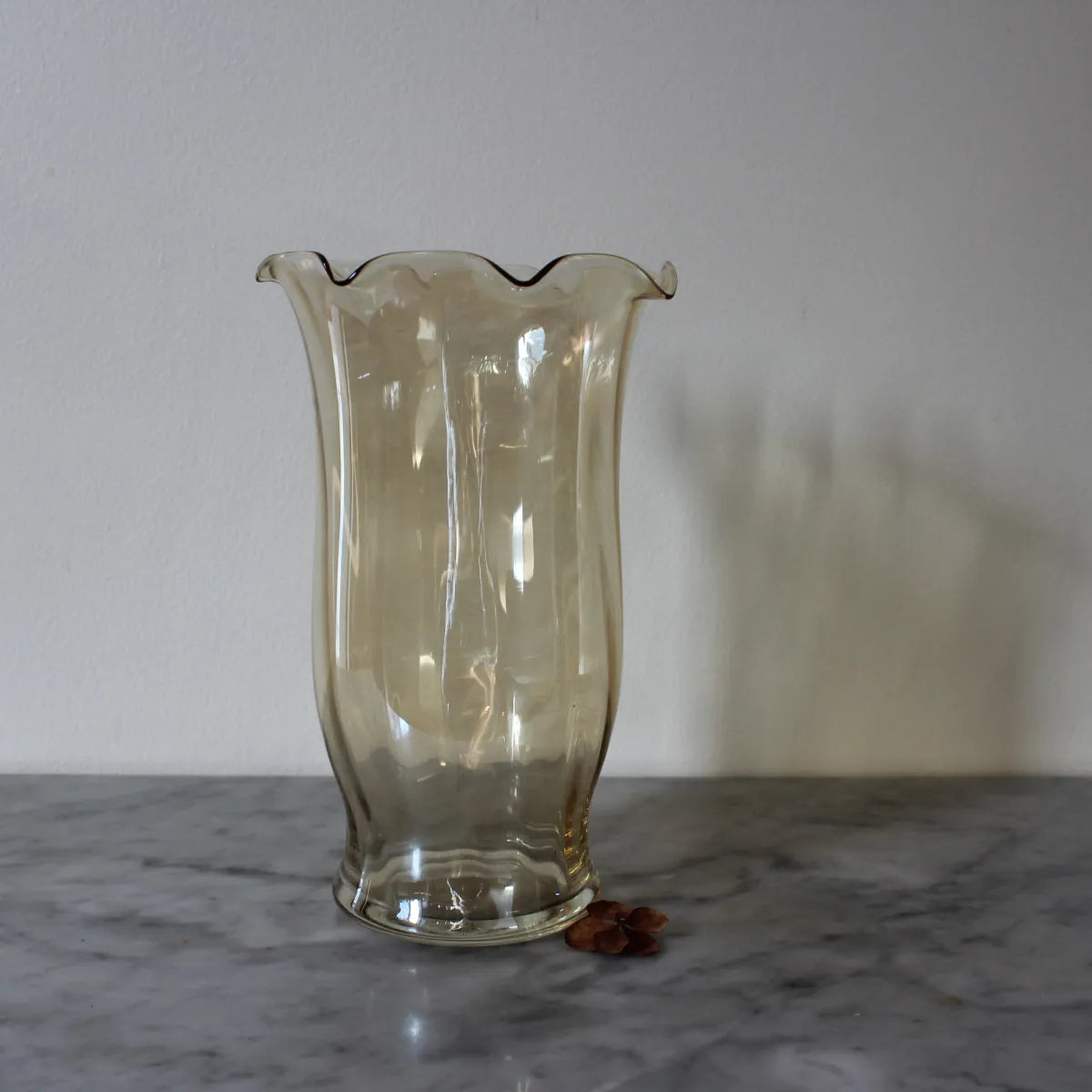 Ruffled Light Amber Glass Vase